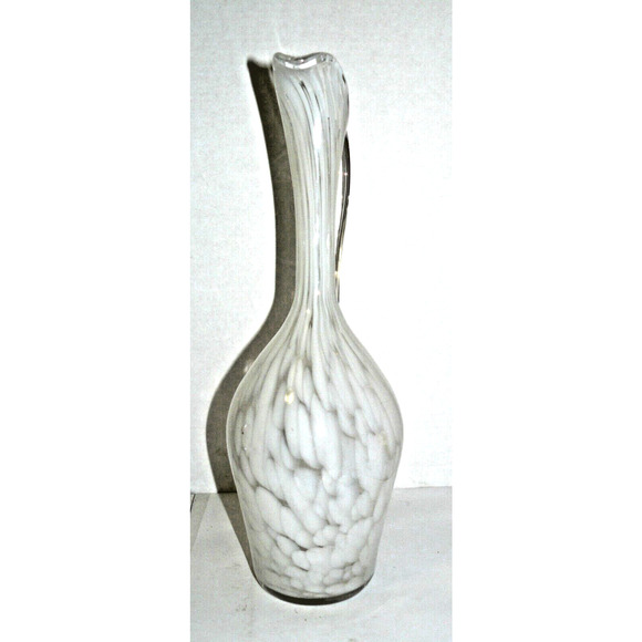 Rare Hand Blown Glass Swung Pitcher Vase 15" Clear & White Vintage MCM Abstract - Picture 2 of 7